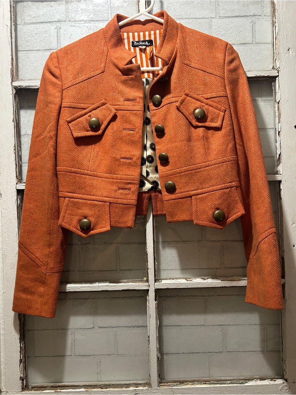 Taikonku by Anthropologie Orange Tweed Cropped Jacket Blazer Coat Size 2